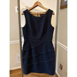 Connected Apparel Navy Sheath Dress Tiered Hem Size 12